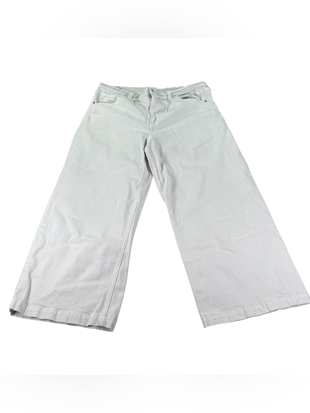 Gap High Rise Stride Wide Leg Ankle Jeans Women 18 White Stretch Denim Cropped